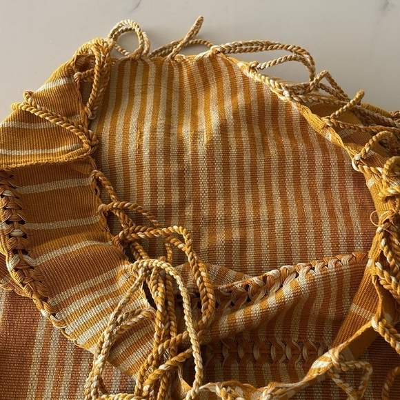 mustard and cream woven tote bag - Picture 7 of 10